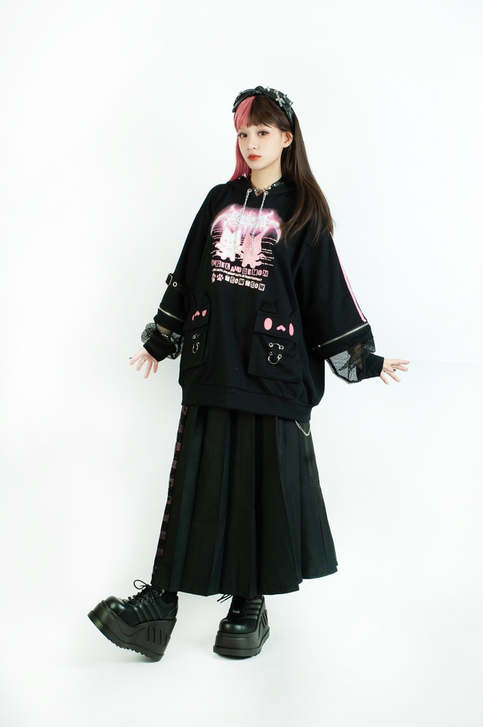 Jillpunk 可愛いパンク ハロウィン 子猫の天使 漁網アームカバー付き 長袖ゆったり 猫耳パーカー メンズ レディー おしゃれ 猫系 オリジナル 男女兼用 ファッション 秋葉系 萌え 二次コン HALLOWEEN