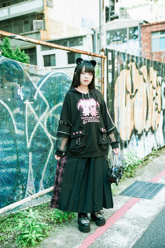 Jillpunk 可愛いパンク ハロウィン 子猫の天使 漁網アームカバー付き 長袖ゆったり 猫耳パーカー メンズ レディー おしゃれ 猫系 オリジナル 男女兼用 ファッション 秋葉系 萌え 二次コン HALLOWEEN