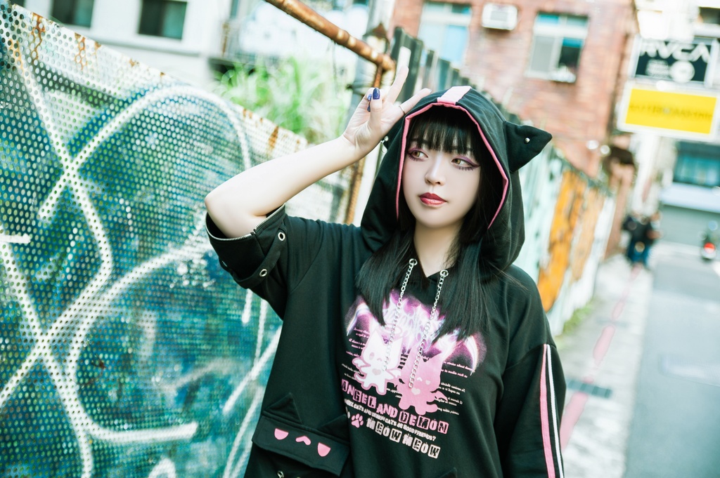 Jillpunk 可愛いパンク ハロウィン 子猫の天使 漁網アームカバー付き 長袖ゆったり 猫耳パーカー メンズ レディー おしゃれ 猫系 オリジナル 男女兼用 ファッション 秋葉系 萌え 二次コン HALLOWEEN