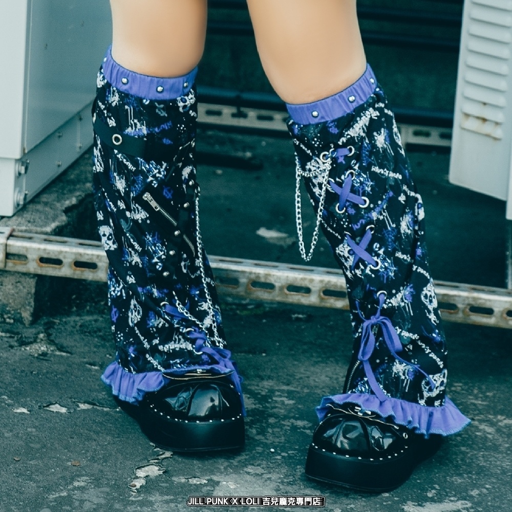 Jillpunk 派手かわ サブカル ゾンビパンダ 総柄 フリルレースヘム ふわふわ テイヤードスカート レッグウォーマーセット 原宿系 可愛いパンク 個性的 動物 おしゃれ ファッション萌え