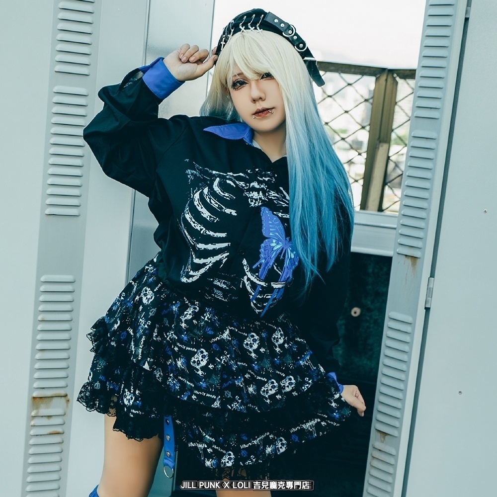 Jillpunk 派手かわ サブカル ゾンビパンダ 総柄 フリルレースヘム ふわふわ テイヤードスカート レッグウォーマーセット 原宿系 可愛いパンク 個性的 動物 おしゃれ ファッション萌え