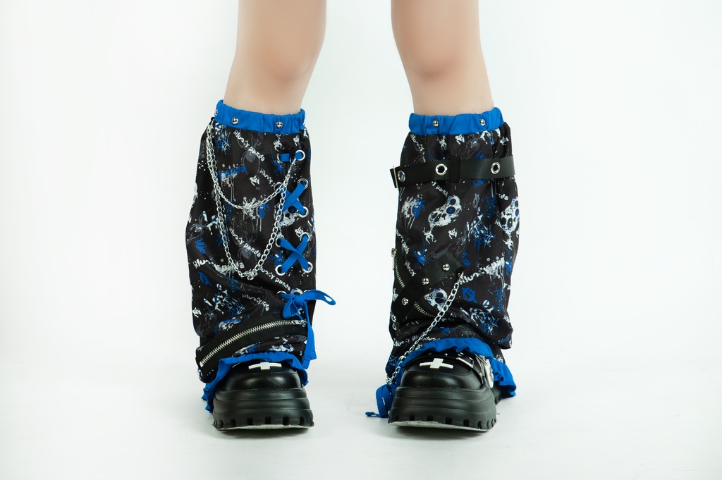 Jillpunk 派手かわ サブカル ゾンビパンダ 総柄 フリルレースヘム ふわふわ テイヤードスカート レッグウォーマーセット 原宿系 可愛いパンク 個性的 動物 おしゃれ ファッション萌え