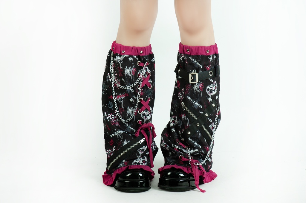 Jillpunk 派手かわ サブカル ゾンビパンダ 総柄 フリルレースヘム ふわふわ テイヤードスカート レッグウォーマーセット 原宿系 可愛いパンク 個性的 動物 おしゃれ ファッション萌え