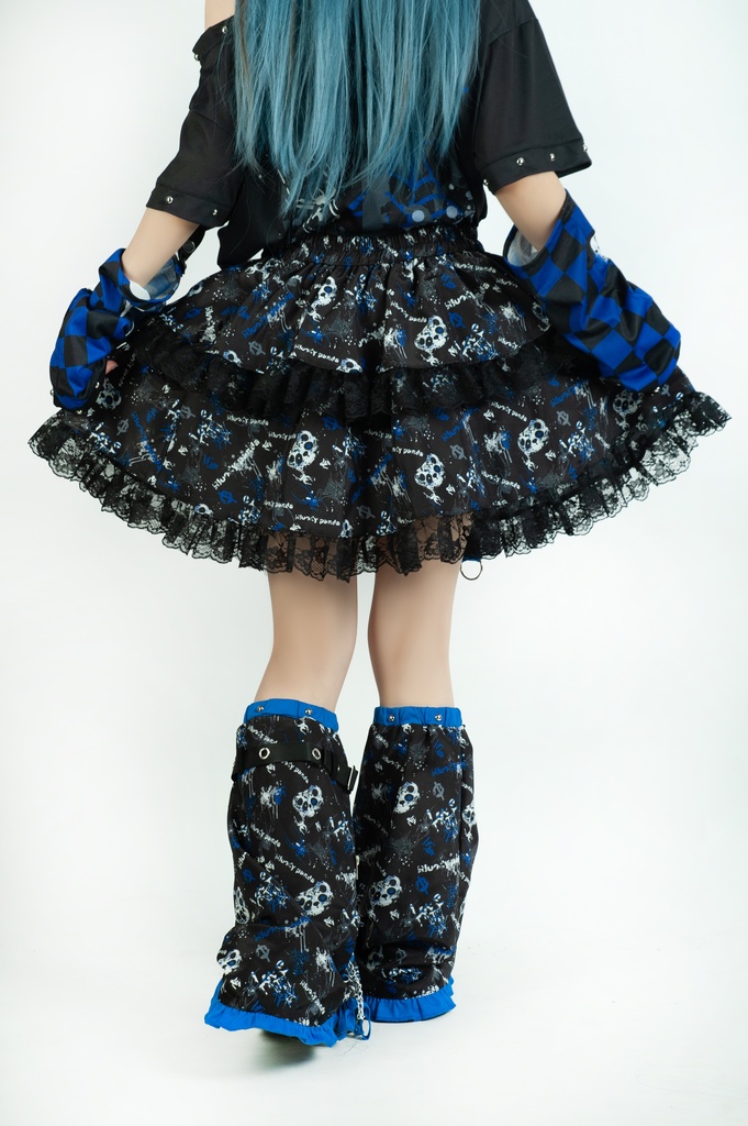 Jillpunk 派手かわ サブカル ゾンビパンダ 総柄 フリルレースヘム ふわふわ テイヤードスカート レッグウォーマーセット 原宿系 可愛いパンク 個性的 動物 おしゃれ ファッション萌え