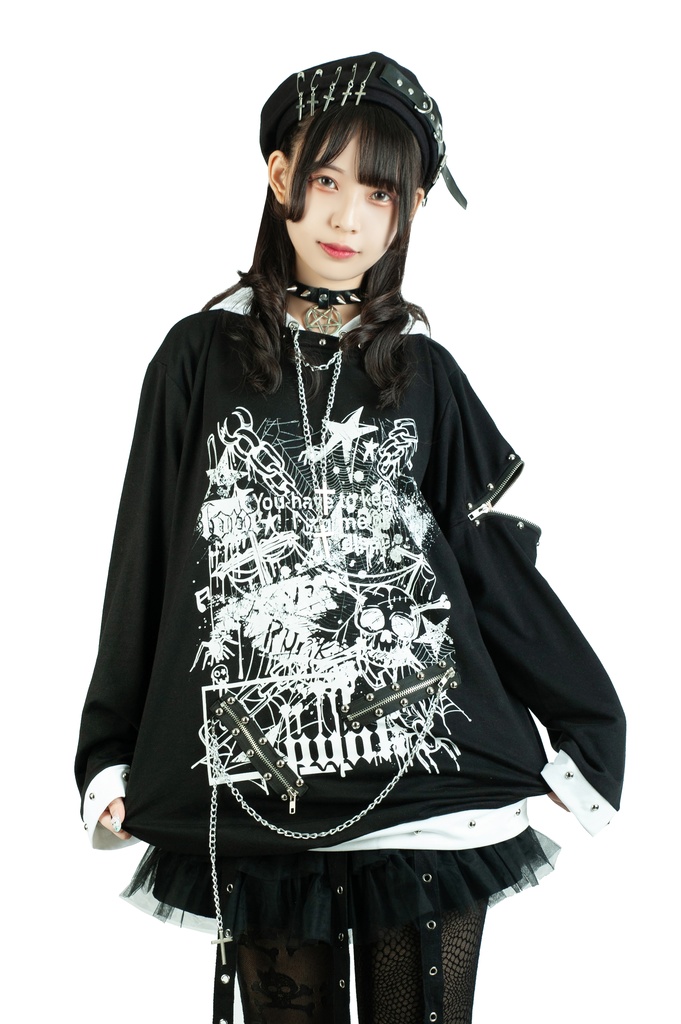 Jillpunk ビジュアル系 パンクロック バンギャ 兄系 失われたランド チャック穴あき スダッズリベット クロスチャーム 鎖チェーン付き ゆったり 長袖パーカー メンズ レディーズ ファッション おしゃれ 男女兼用 カッコいい