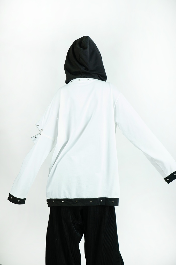 Jillpunk ビジュアル系 パンクロック バンギャ 兄系 失われたランド チャック穴あき スダッズリベット クロスチャーム 鎖チェーン付き ゆったり 長袖パーカー メンズ レディーズ ファッション おしゃれ 男女兼用 カッコいい