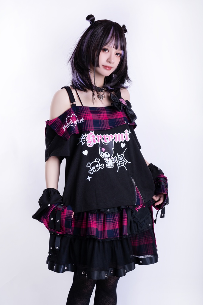 Jillpunk パンクの恋 地雷系 パンクロック バンギャ エモパンク タータンチェック柄 ハートバックルベルト付き ティアード 3層ボリューム ふわふわ ショートスカート オリジナルスタイル レディーズ V系 おしゃれ カッコいい