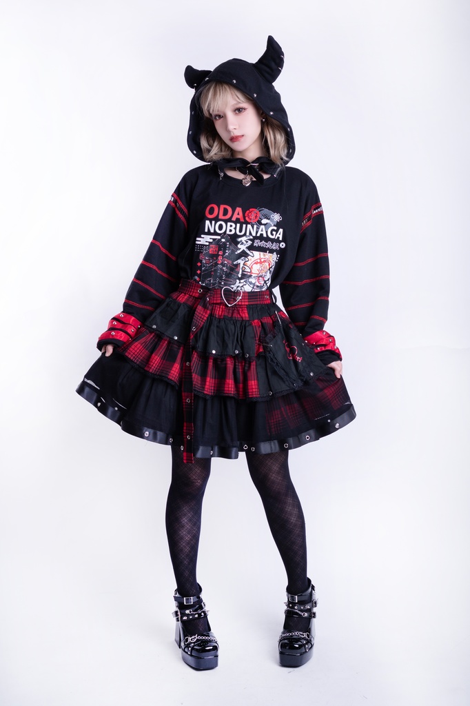 Jillpunk パンクの恋 地雷系 パンクロック バンギャ エモパンク タータンチェック柄 ハートバックルベルト付き ティアード 3層ボリューム ふわふわ ショートスカート オリジナルスタイル レディーズ V系 おしゃれ カッコいい