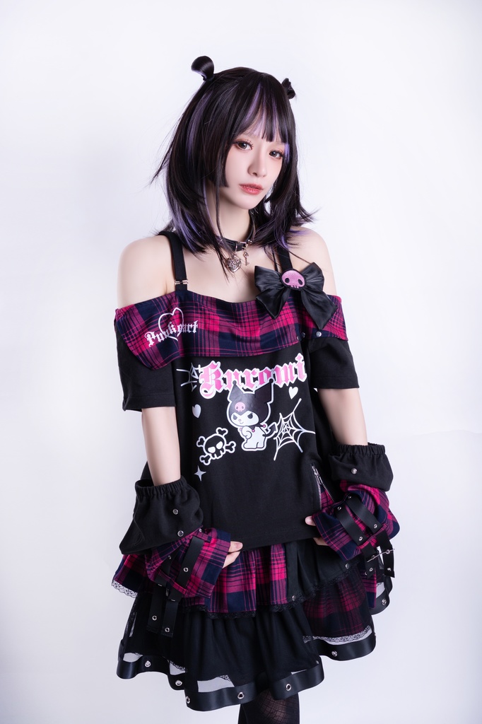 Jillpunk パンクの恋 地雷系 パンクロック バンギャ エモパンク タータンチェック柄 ハートバックルベルト付き ティアード 3層ボリューム ふわふわ ショートスカート オリジナルスタイル レディーズ V系 おしゃれ カッコいい