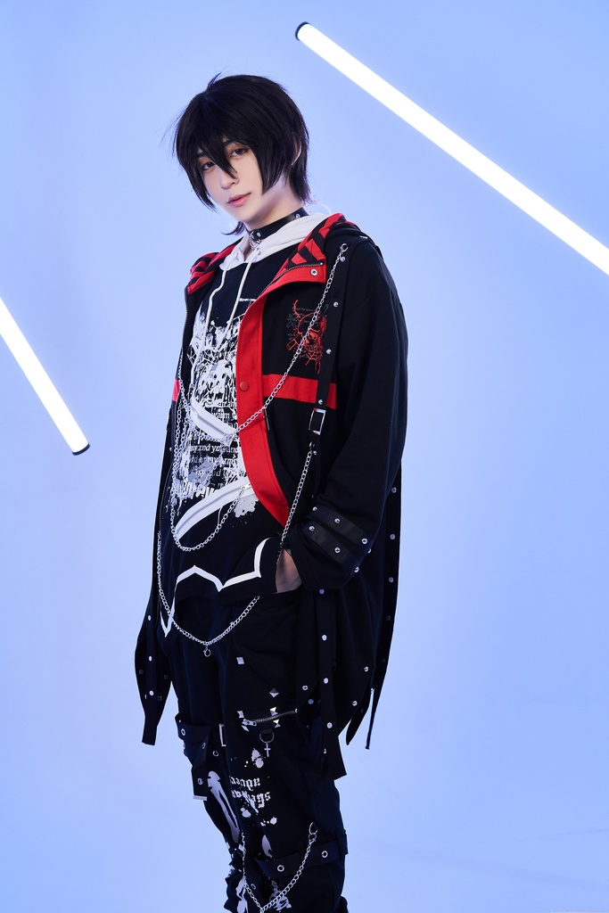 Jillpunkパンクロック ヴィジュアル系 囚われの天使 ゆったり 鎖チェーン 角付き クロス羽根モチーフ アシンメトリー 長袖パーカーコート カットソー オリジナル メンズ レディー V系 おしゃれ V系 男女兼用ファッション