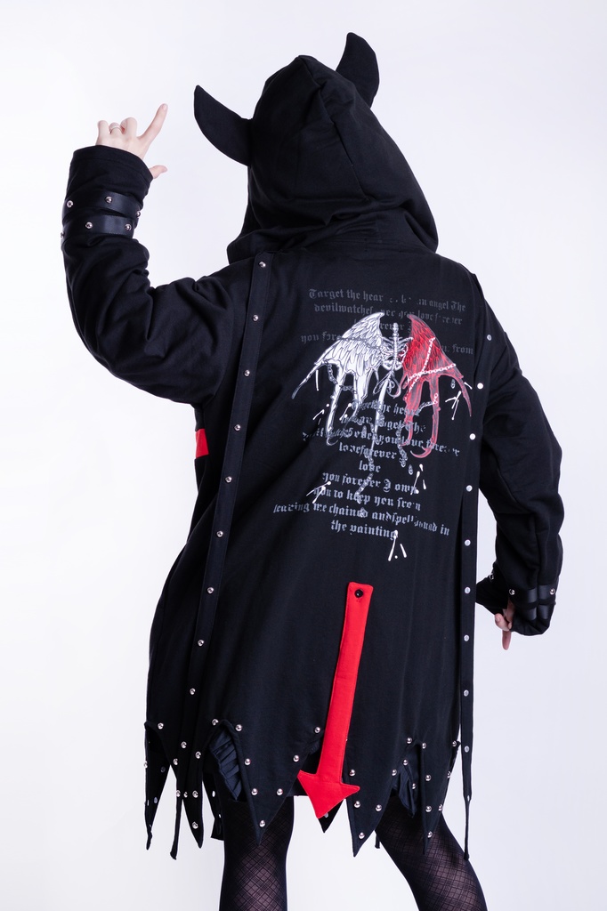 Jillpunkパンクロック ヴィジュアル系 囚われの天使 ゆったり 鎖チェーン 角付き クロス羽根モチーフ アシンメトリー 長袖パーカーコート カットソー オリジナル メンズ レディー V系 おしゃれ V系 男女兼用ファッション