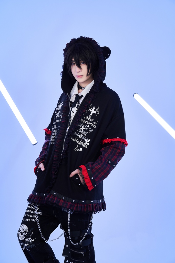 Jillpunk可愛いパンク 放浪バンギャ ダーク系 エモパンク タータンチェック柄 フリル レースへム スダッズ細工 長袖 ジップアップ猫耳パーカー フード付きジャケット オリジナルスタイル レディーズ V系 おしゃれ カッコいい