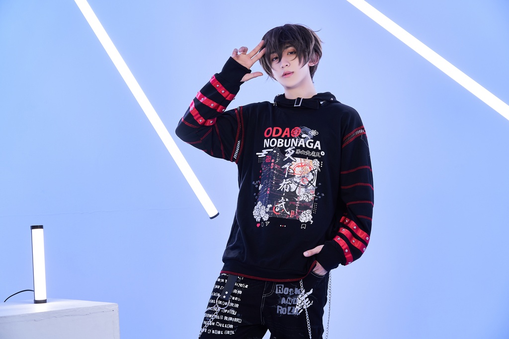 Jillpunk 和洋折衷 和柄 戦国武将物語 第六天魔王 織田信長 武将譚 悪魔角付き 取り外し可能フード 飾り縫い 2WAY長袖 ゆったりパーカー 男女兼用 オリジナル メンズ レディー V系 カッコいい おしゃれ 男女兼用ファッション