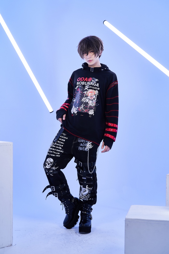 Jillpunk 和洋折衷 和柄 戦国武将物語 第六天魔王 織田信長 武将譚 悪魔角付き 取り外し可能フード 飾り縫い 2WAY長袖 ゆったりパーカー 男女兼用 オリジナル メンズ レディー V系 カッコいい おしゃれ 男女兼用ファッション