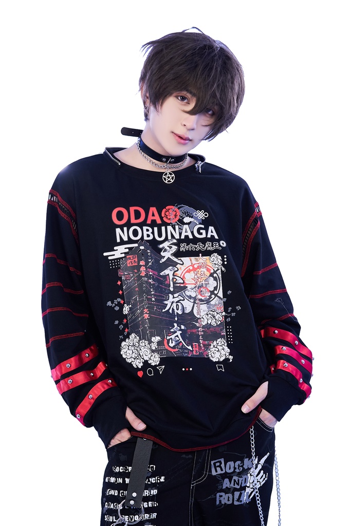 Jillpunk 和洋折衷 和柄 戦国武将物語 第六天魔王 織田信長 武将譚 悪魔角付き 取り外し可能フード 飾り縫い 2WAY長袖 ゆったりパーカー 男女兼用 オリジナル メンズ レディー V系 カッコいい おしゃれ 男女兼用ファッション