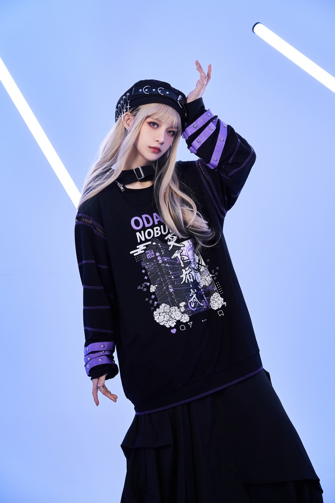 Jillpunk 和洋折衷 和柄 戦国武将物語 第六天魔王 織田信長 武将譚 悪魔角付き 取り外し可能フード 飾り縫い 2WAY長袖 ゆったりパーカー 男女兼用 オリジナル メンズ レディー V系 カッコいい おしゃれ 男女兼用ファッション