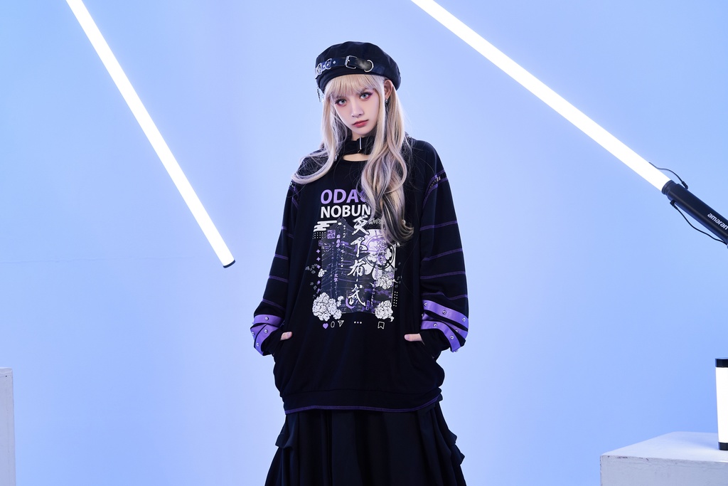 Jillpunk 和洋折衷 和柄 戦国武将物語 第六天魔王 織田信長 武将譚 悪魔角付き 取り外し可能フード 飾り縫い 2WAY長袖 ゆったりパーカー 男女兼用 オリジナル メンズ レディー V系 カッコいい おしゃれ 男女兼用ファッション