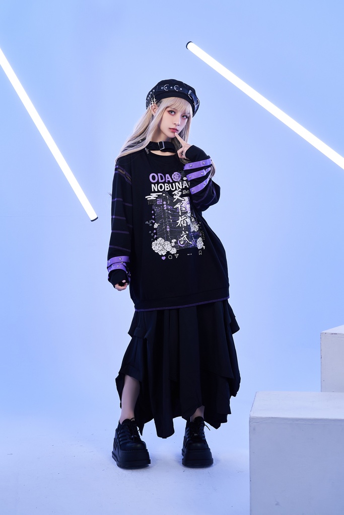 Jillpunk 和洋折衷 和柄 戦国武将物語 第六天魔王 織田信長 武将譚 悪魔角付き 取り外し可能フード 飾り縫い 2WAY長袖 ゆったりパーカー 男女兼用 オリジナル メンズ レディー V系 カッコいい おしゃれ 男女兼用ファッション