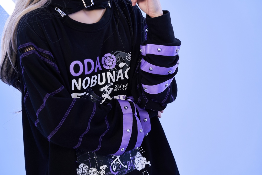 Jillpunk 和洋折衷 和柄 戦国武将物語 第六天魔王 織田信長 武将譚 悪魔角付き 取り外し可能フード 飾り縫い 2WAY長袖 ゆったりパーカー 男女兼用 オリジナル メンズ レディー V系 カッコいい おしゃれ 男女兼用ファッション