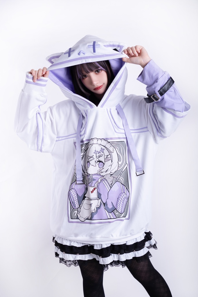 Jillpunkアニメ 秋葉系 萌え 二次コン Soresakiコラボ 古びた屋敷のメイド 重ね着風 顔文字刺繡 長袖 猫耳パーカー ゆったり メンズ レディー 可愛いおしゃれ大きいサイズ男女兼用ファッション原宿