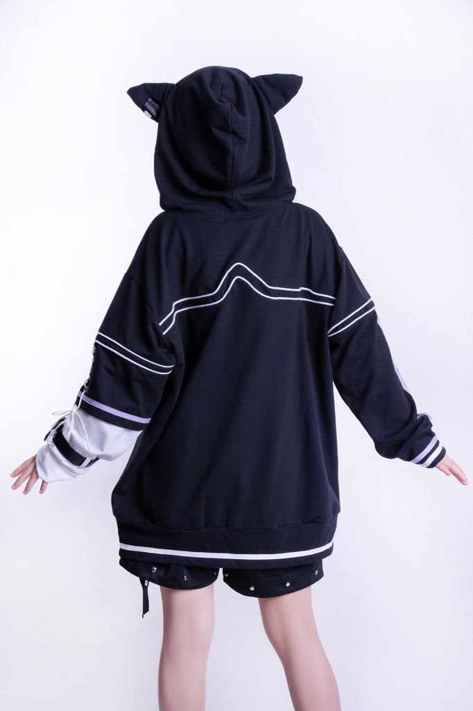 Jillpunkアニメ 秋葉系 萌え 二次コン Soresakiコラボ 古びた屋敷のメイド 重ね着風 顔文字刺繡 長袖 猫耳パーカー ゆったり メンズ レディー 可愛いおしゃれ大きいサイズ男女兼用ファッション原宿