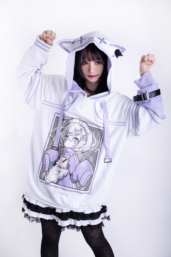 Jillpunkアニメ 秋葉系 萌え 二次コン Soresakiコラボ 古びた屋敷のメイド 重ね着風 顔文字刺繡 長袖 猫耳パーカー ゆったり メンズ レディー 可愛いおしゃれ大きいサイズ男女兼用ファッション原宿