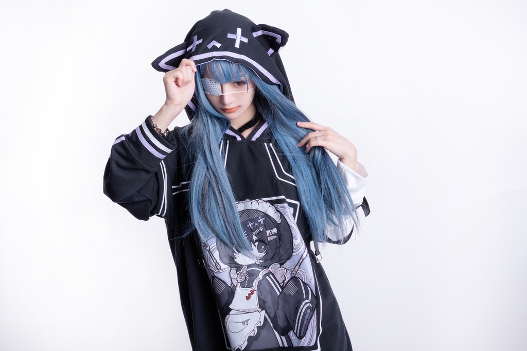 Jillpunkアニメ 秋葉系 萌え 二次コン Soresakiコラボ 古びた屋敷のメイド 重ね着風 顔文字刺繡 長袖 猫耳パーカー ゆったり メンズ レディー 可愛いおしゃれ大きいサイズ男女兼用ファッション原宿