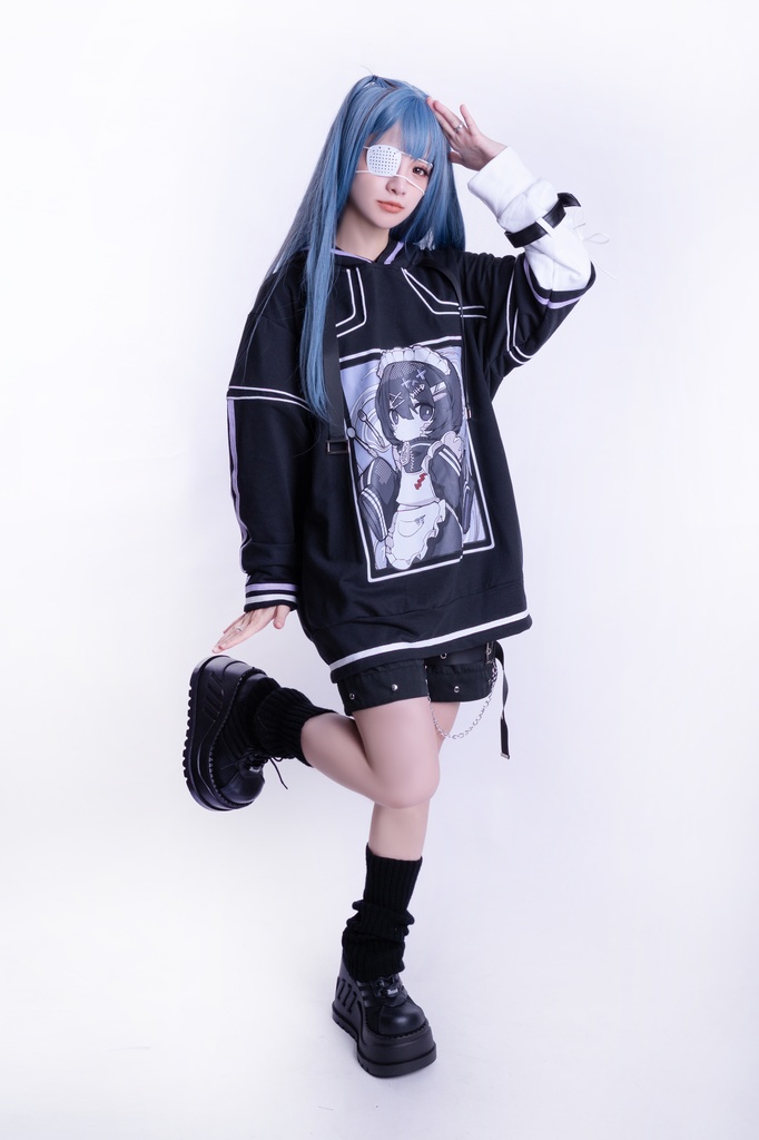 Jillpunkアニメ 秋葉系 萌え 二次コン Soresakiコラボ 古びた屋敷のメイド 重ね着風 顔文字刺繡 長袖 猫耳パーカー ゆったり メンズ レディー 可愛いおしゃれ大きいサイズ男女兼用ファッション原宿