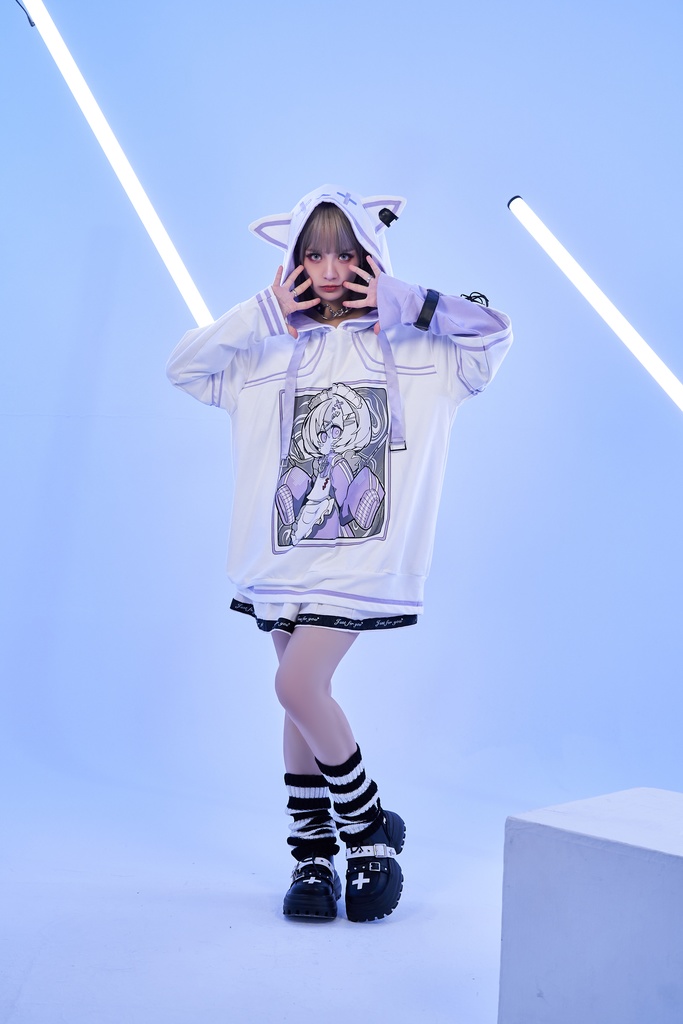 Jillpunkアニメ 秋葉系 萌え 二次コン Soresakiコラボ 古びた屋敷のメイド 重ね着風 顔文字刺繡 長袖 猫耳パーカー ゆったり メンズ レディー 可愛いおしゃれ大きいサイズ男女兼用ファッション原宿