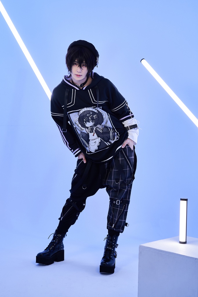 Jillpunkアニメ 秋葉系 萌え 二次コン Soresakiコラボ 古びた屋敷のメイド 重ね着風 顔文字刺繡 長袖 猫耳パーカー ゆったり メンズ レディー 可愛いおしゃれ大きいサイズ男女兼用ファッション原宿