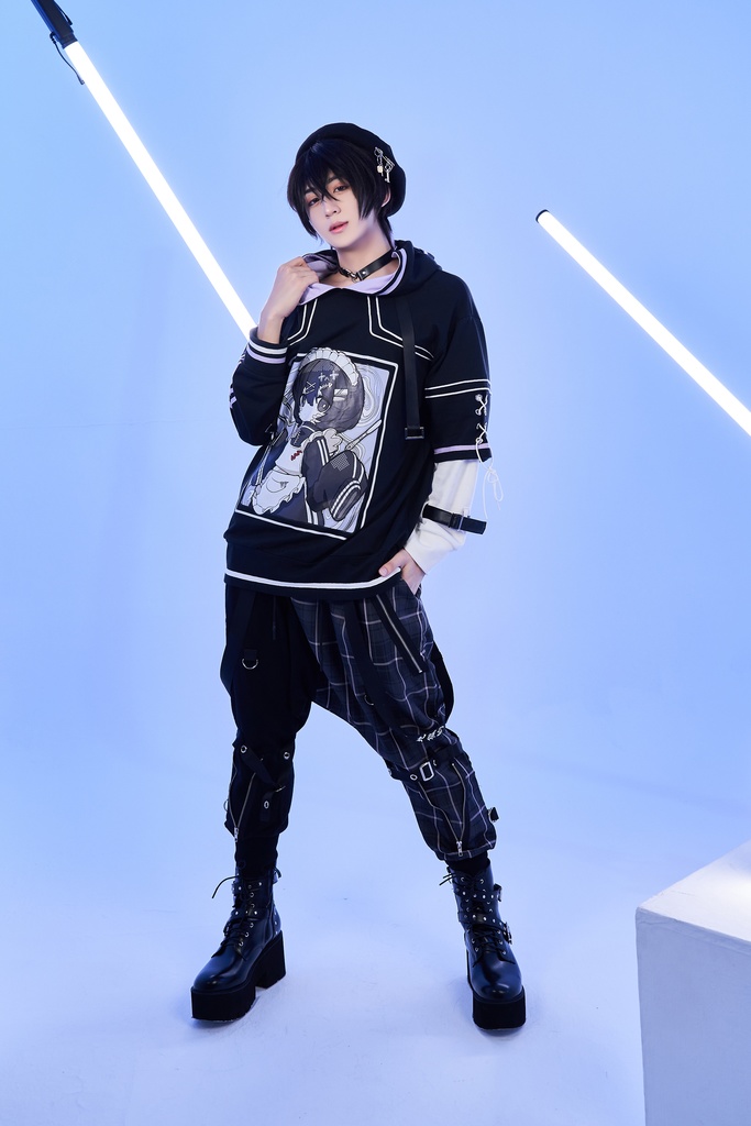 Jillpunkアニメ 秋葉系 萌え 二次コン Soresakiコラボ 古びた屋敷のメイド 重ね着風 顔文字刺繡 長袖 猫耳パーカー ゆったり メンズ レディー 可愛いおしゃれ大きいサイズ男女兼用ファッション原宿