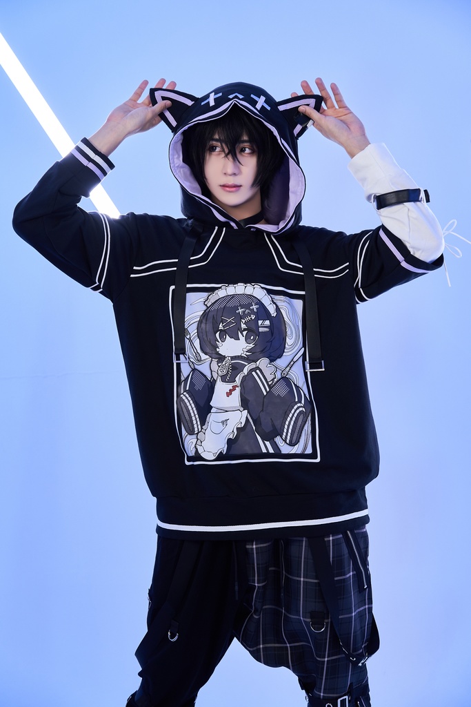 Jillpunkアニメ 秋葉系 萌え 二次コン Soresakiコラボ 古びた屋敷のメイド 重ね着風 顔文字刺繡 長袖 猫耳パーカー ゆったり メンズ レディー 可愛いおしゃれ大きいサイズ男女兼用ファッション原宿