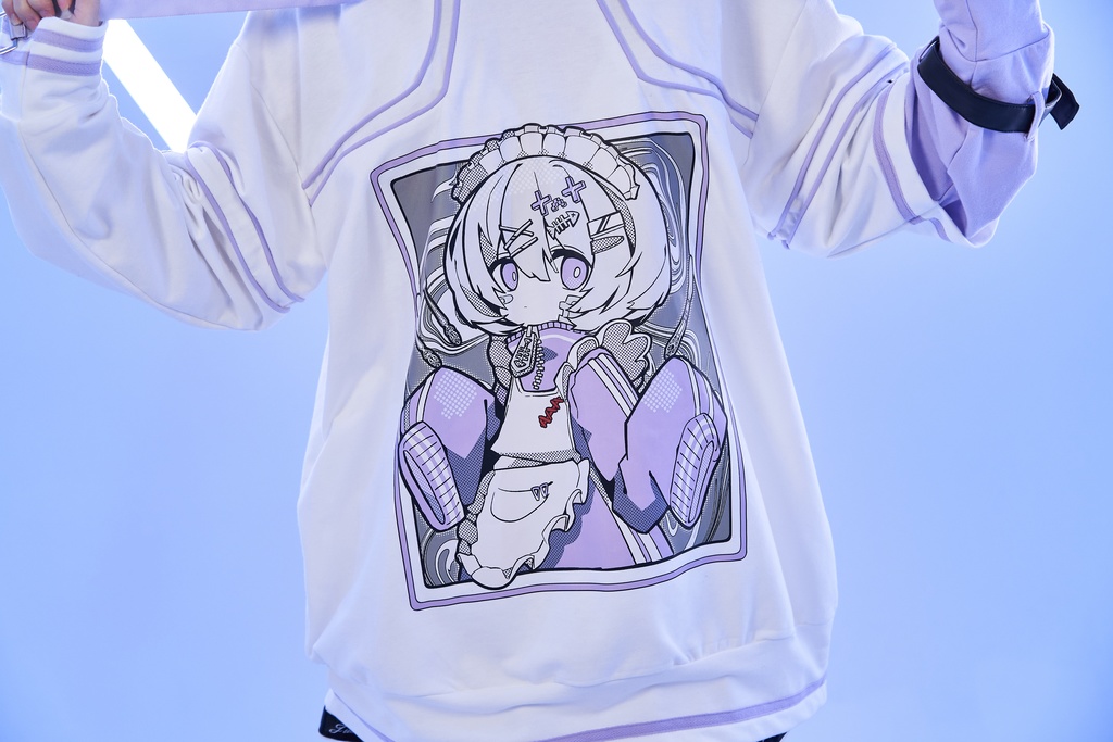 Jillpunkアニメ 秋葉系 萌え 二次コン Soresakiコラボ 古びた屋敷のメイド 重ね着風 顔文字刺繡 長袖 猫耳パーカー ゆったり メンズ レディー 可愛いおしゃれ大きいサイズ男女兼用ファッション原宿