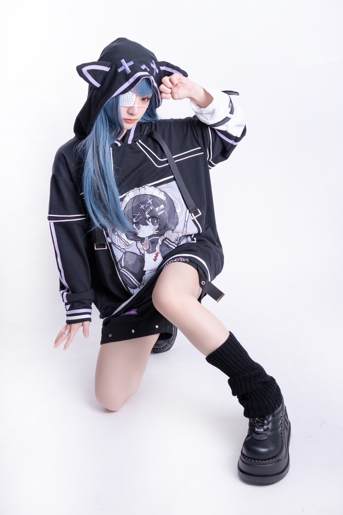 Jillpunkアニメ 秋葉系 萌え 二次コン Soresakiコラボ 古びた屋敷のメイド 重ね着風 顔文字刺繡 長袖 猫耳パーカー ゆったり メンズ レディー 可愛いおしゃれ大きいサイズ男女兼用ファッション原宿