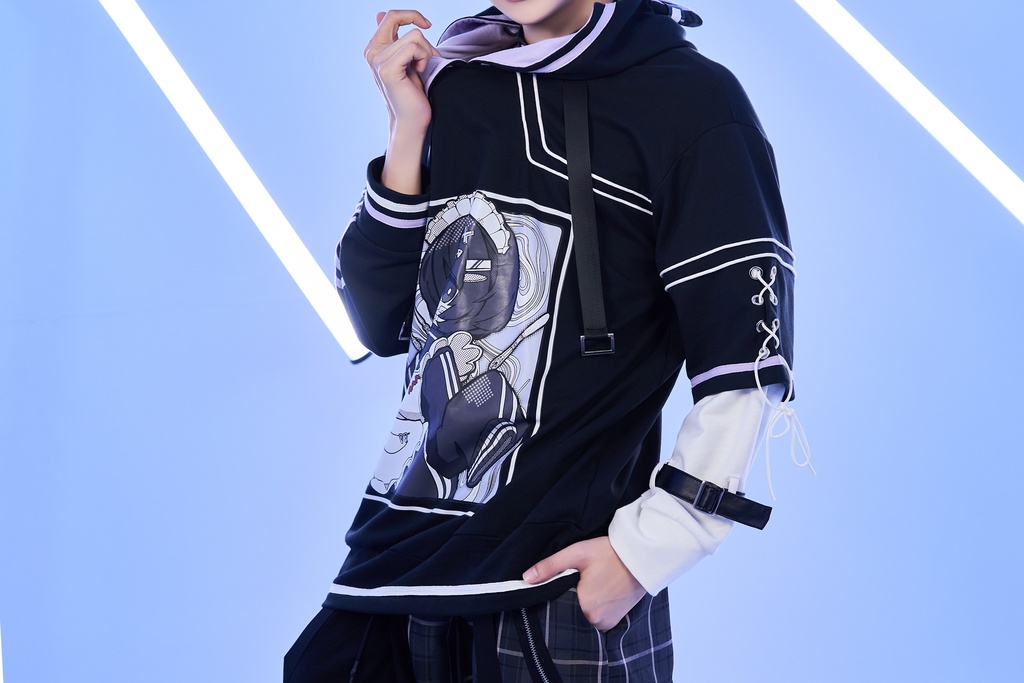 Jillpunkアニメ 秋葉系 萌え 二次コン Soresakiコラボ 古びた屋敷のメイド 重ね着風 顔文字刺繡 長袖 猫耳パーカー ゆったり メンズ レディー 可愛いおしゃれ大きいサイズ男女兼用ファッション原宿