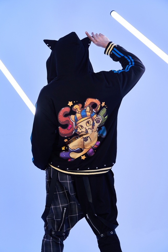 Jillpunk芝麻コラボ ゆめかわ 可愛い スフィンクスベビー 太陽神 お宅 ニ次コン エジプト神話 ゆったり スダッズ細工 リボン 鎖チェーン付き 獣耳 長袖 パーカー 裏起毛フード付きジャケット オリジナル メンズ レディーズ 男女兼用
