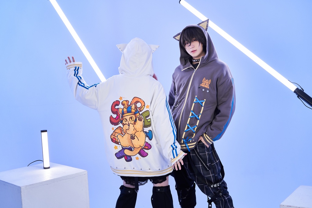 Jillpunk芝麻コラボ ゆめかわ 可愛い スフィンクスベビー 太陽神 お宅 ニ次コン エジプト神話 ゆったり スダッズ細工 リボン 鎖チェーン付き 獣耳 長袖 パーカー 裏起毛フード付きジャケット オリジナル メンズ レディーズ 男女兼用