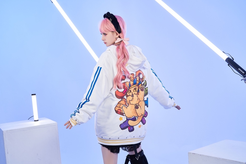 Jillpunk芝麻コラボ ゆめかわ 可愛い スフィンクスベビー 太陽神 お宅 ニ次コン エジプト神話 ゆったり スダッズ細工 リボン 鎖チェーン付き 獣耳 長袖 パーカー 裏起毛フード付きジャケット オリジナル メンズ レディーズ 男女兼用