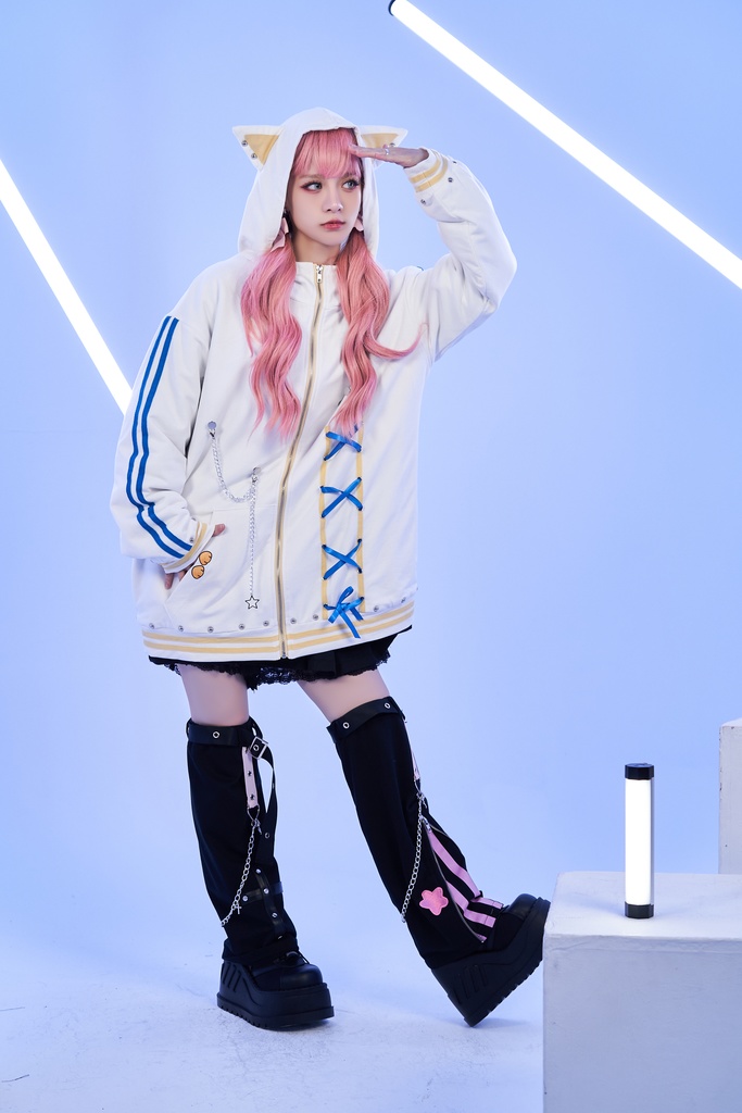 Jillpunk芝麻コラボ ゆめかわ 可愛い スフィンクスベビー 太陽神 お宅 ニ次コン エジプト神話 ゆったり スダッズ細工 リボン 鎖チェーン付き 獣耳 長袖 パーカー 裏起毛フード付きジャケット オリジナル メンズ レディーズ 男女兼用
