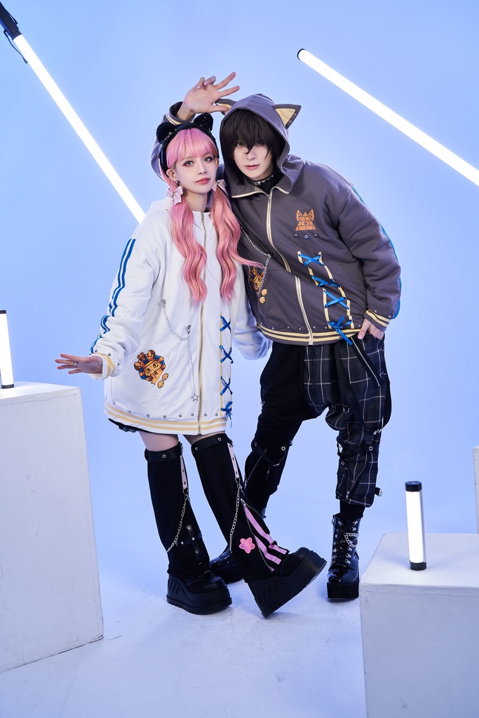 Jillpunk芝麻コラボ ゆめかわ 可愛い スフィンクスベビー 太陽神 お宅 ニ次コン エジプト神話 ゆったり スダッズ細工 リボン 鎖チェーン付き 獣耳 長袖 パーカー 裏起毛フード付きジャケット オリジナル メンズ レディーズ 男女兼用