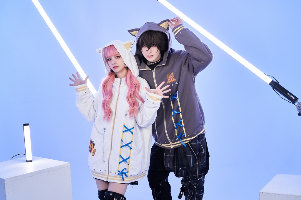 Jillpunk芝麻コラボ ゆめかわ 可愛い スフィンクスベビー 太陽神 お宅 ニ次コン エジプト神話 ゆったり スダッズ細工 リボン 鎖チェーン付き 獣耳 長袖 パーカー 裏起毛フード付きジャケット オリジナル メンズ レディーズ 男女兼用