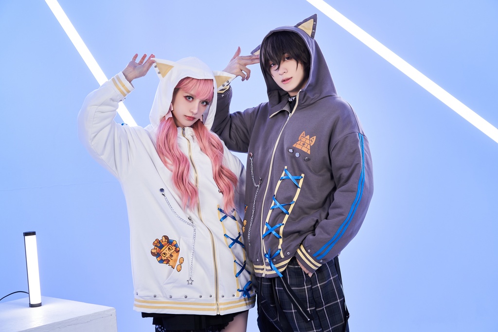 Jillpunk芝麻コラボ ゆめかわ 可愛い スフィンクスベビー 太陽神 お宅 ニ次コン エジプト神話 ゆったり スダッズ細工 リボン 鎖チェーン付き 獣耳 長袖 パーカー 裏起毛フード付きジャケット オリジナル メンズ レディーズ 男女兼用