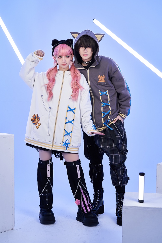 Jillpunk芝麻コラボ ゆめかわ 可愛い スフィンクスベビー 太陽神 お宅 ニ次コン エジプト神話 ゆったり スダッズ細工 リボン 鎖チェーン付き 獣耳 長袖 パーカー 裏起毛フード付きジャケット オリジナル メンズ レディーズ 男女兼用