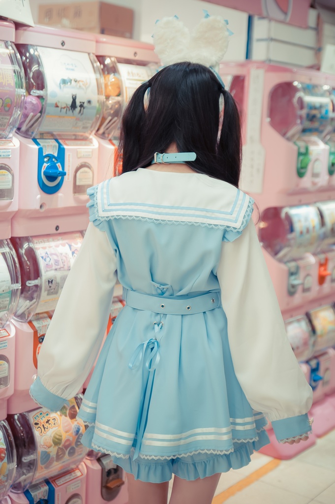 Jillpunk 量産型 天使界隈 ゆめかわ ロリータ 幻夢の心 蝶ネクタイ ベルト付き セーラー服 長袖ワンピース コルセットピアス ハートボタン シャツドレス フリルショーパン 2点セット 姫系 可愛い おしゃれ ファッション萌え 秋葉原