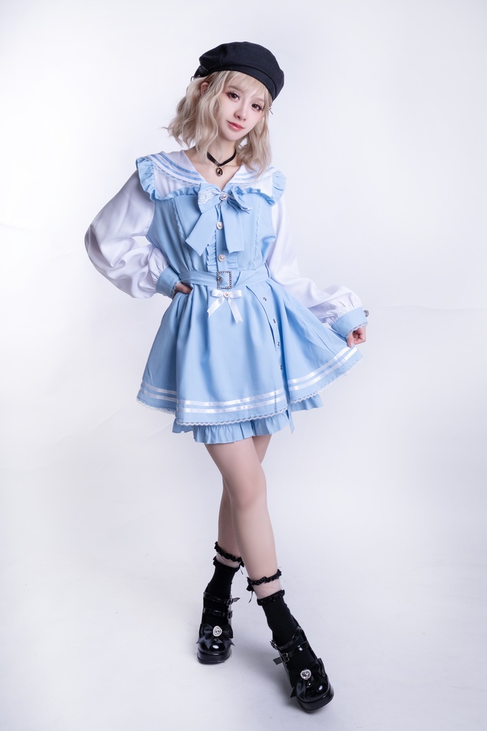 Jillpunk 量産型 天使界隈 ゆめかわ ロリータ 幻夢の心 蝶ネクタイ ベルト付き セーラー服 長袖ワンピース コルセットピアス ハートボタン シャツドレス フリルショーパン 2点セット 姫系 可愛い おしゃれ ファッション萌え 秋葉原