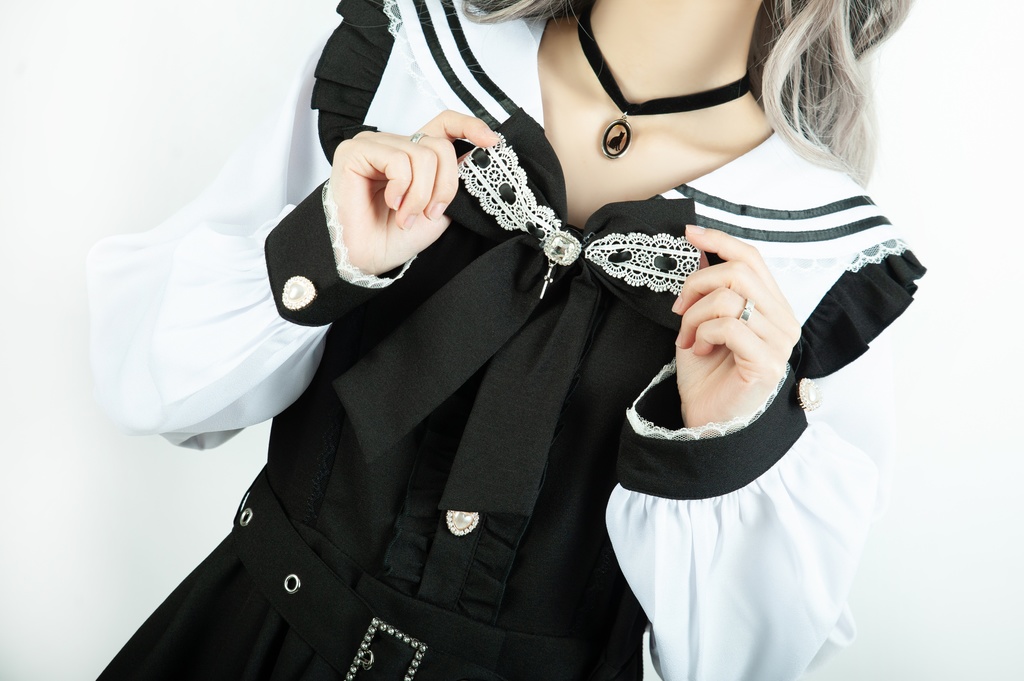 Jillpunk 量産型 天使界隈 ゆめかわ ロリータ 幻夢の心 蝶ネクタイ ベルト付き セーラー服 長袖ワンピース コルセットピアス ハートボタン シャツドレス フリルショーパン 2点セット 姫系 可愛い おしゃれ ファッション萌え 秋葉原