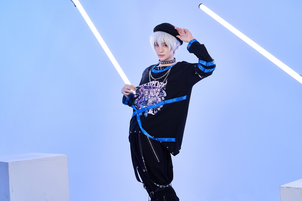 Jillpunk 病みカワ アニメ風 パンク ダーク系 星座シリーズ 魔幻の盛宴 双子座 取り外し可能袖 鎖チェーン ハーネス スダッズ付き 2WAYゆったり 半袖Tシャツ カットソー メンズ レディー V系 オリジナル おしゃれ 男女兼用ファッション