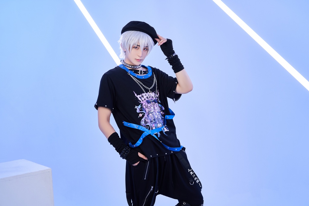 Jillpunk 病みカワ アニメ風 パンク ダーク系 星座シリーズ 魔幻の盛宴 双子座 取り外し可能袖 鎖チェーン ハーネス スダッズ付き 2WAYゆったり 半袖Tシャツ カットソー メンズ レディー V系 オリジナル おしゃれ 男女兼用ファッション