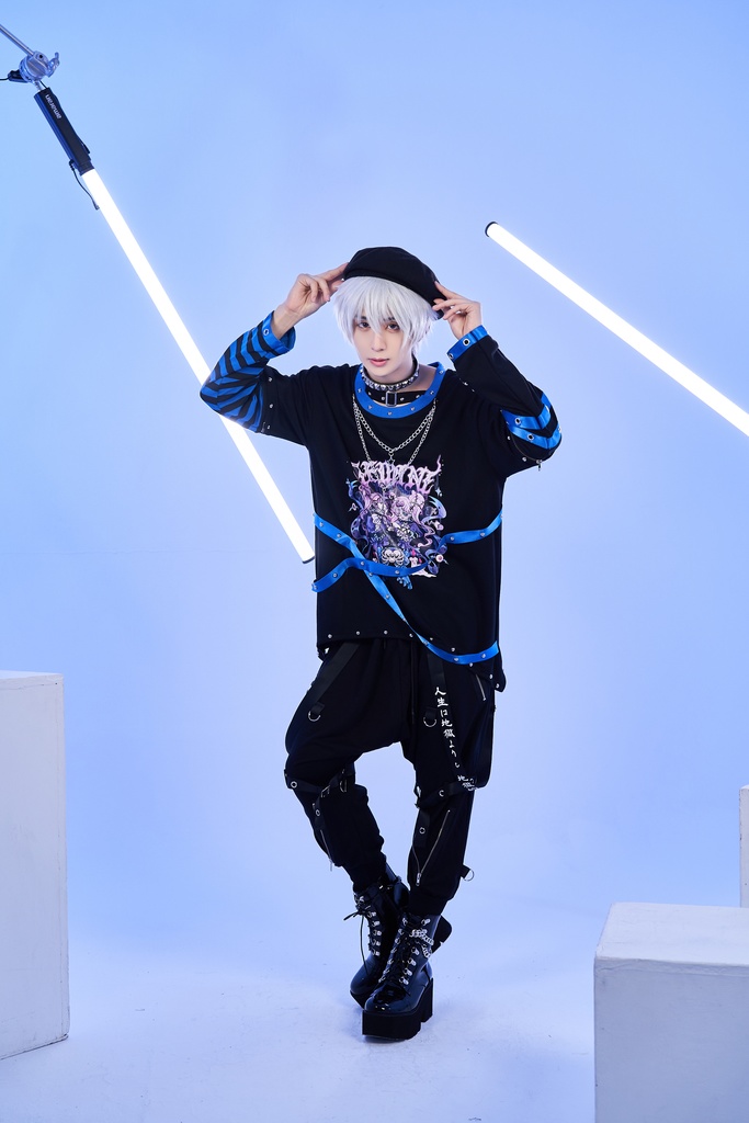 Jillpunk 病みカワ アニメ風 パンク ダーク系 星座シリーズ 魔幻の盛宴 双子座 取り外し可能袖 鎖チェーン ハーネス スダッズ付き 2WAYゆったり 半袖Tシャツ カットソー メンズ レディー V系 オリジナル おしゃれ 男女兼用ファッション