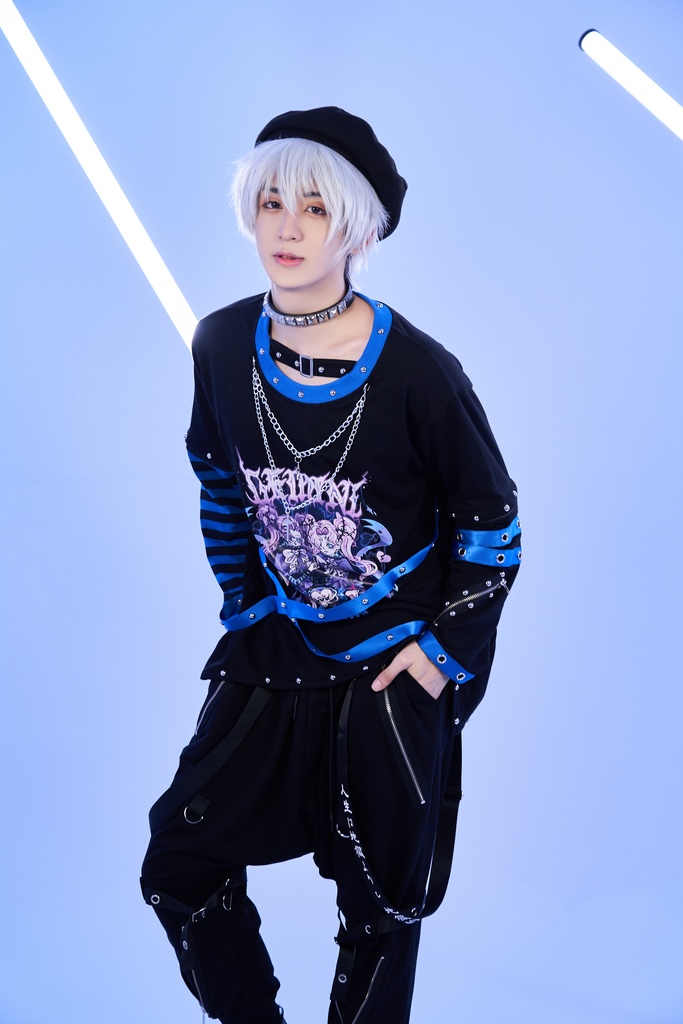 Jillpunk 病みカワ アニメ風 パンク ダーク系 星座シリーズ 魔幻の盛宴 双子座 取り外し可能袖 鎖チェーン ハーネス スダッズ付き 2WAYゆったり 半袖Tシャツ カットソー メンズ レディー V系 オリジナル おしゃれ 男女兼用ファッション